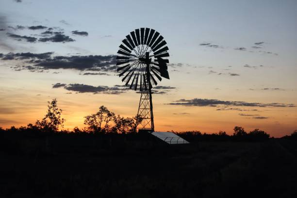 istock Scenic view of a windmill in a field during a mesmerizing sunset 1446209340