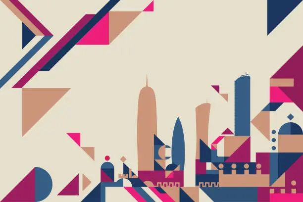 Vector illustration of Abstract vector illustration of Doha's cityscape