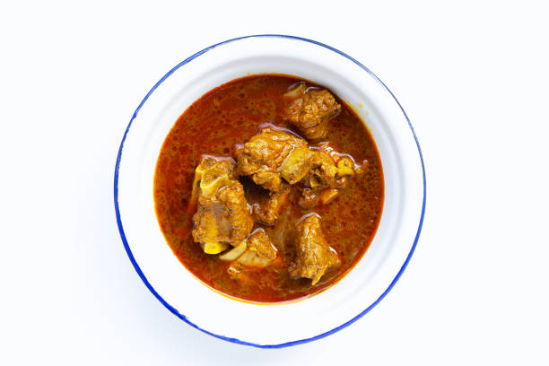 istock Spicy stir fried pork sparerib with Thai Southern chili paste on white 1446214189