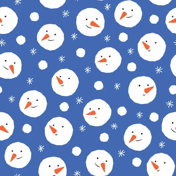 Vector illustration of Vector seamless pattern with snowmen and snowflakes