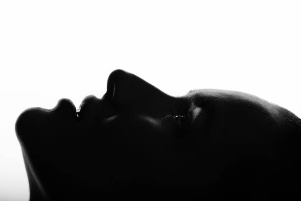 istock Part beautiful woman face silhouette covered in shadow 1446215580