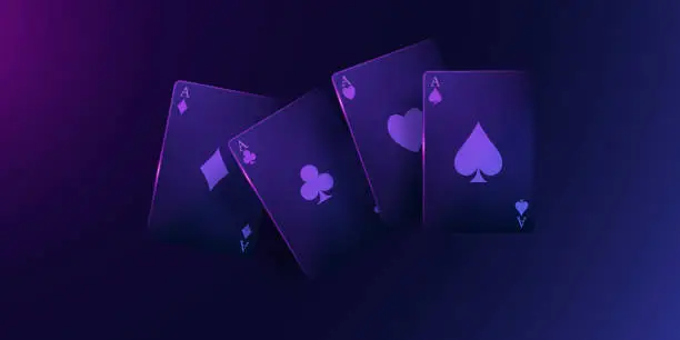 Vector illustration of casino card design background on neon light on luxury black background vector illustration