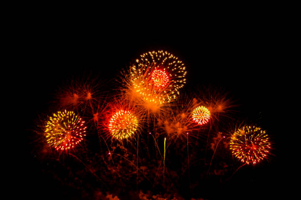 Colorful fireworks,A fireworks display against the night sky stock photo