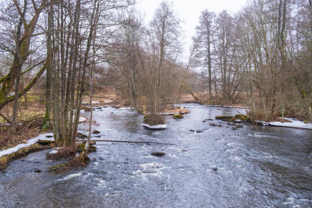 River with snow and ice in early spring
