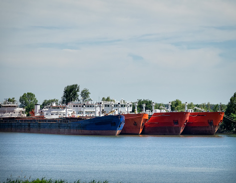 river harbor, ships at berth, Volga, Russia