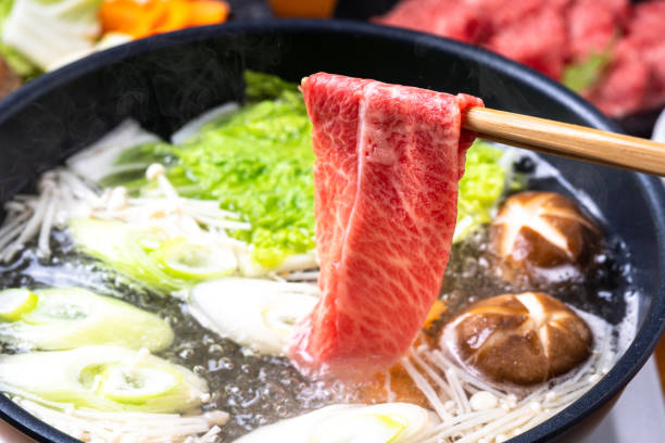 beef shabu shabu stock photo