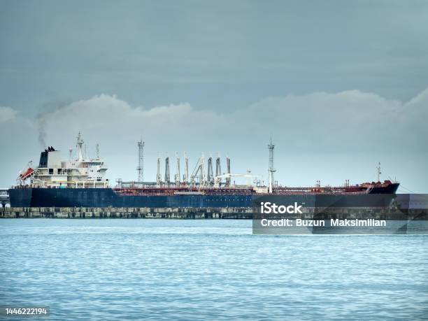 Oil Vessel During Filling With Oil Products Stock Photo - Download Image Now - Black Sea, Oil Tanker Ship, Russia