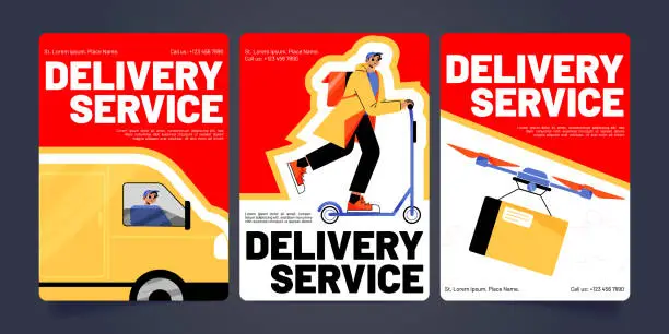 Vector illustration of Delivery service cartoon banners, parcels shipping