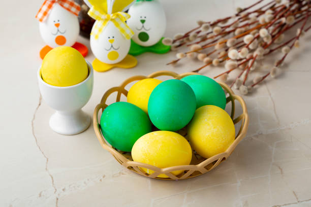 istock Color spring Easter eggs and pussy willow food 1446227881
