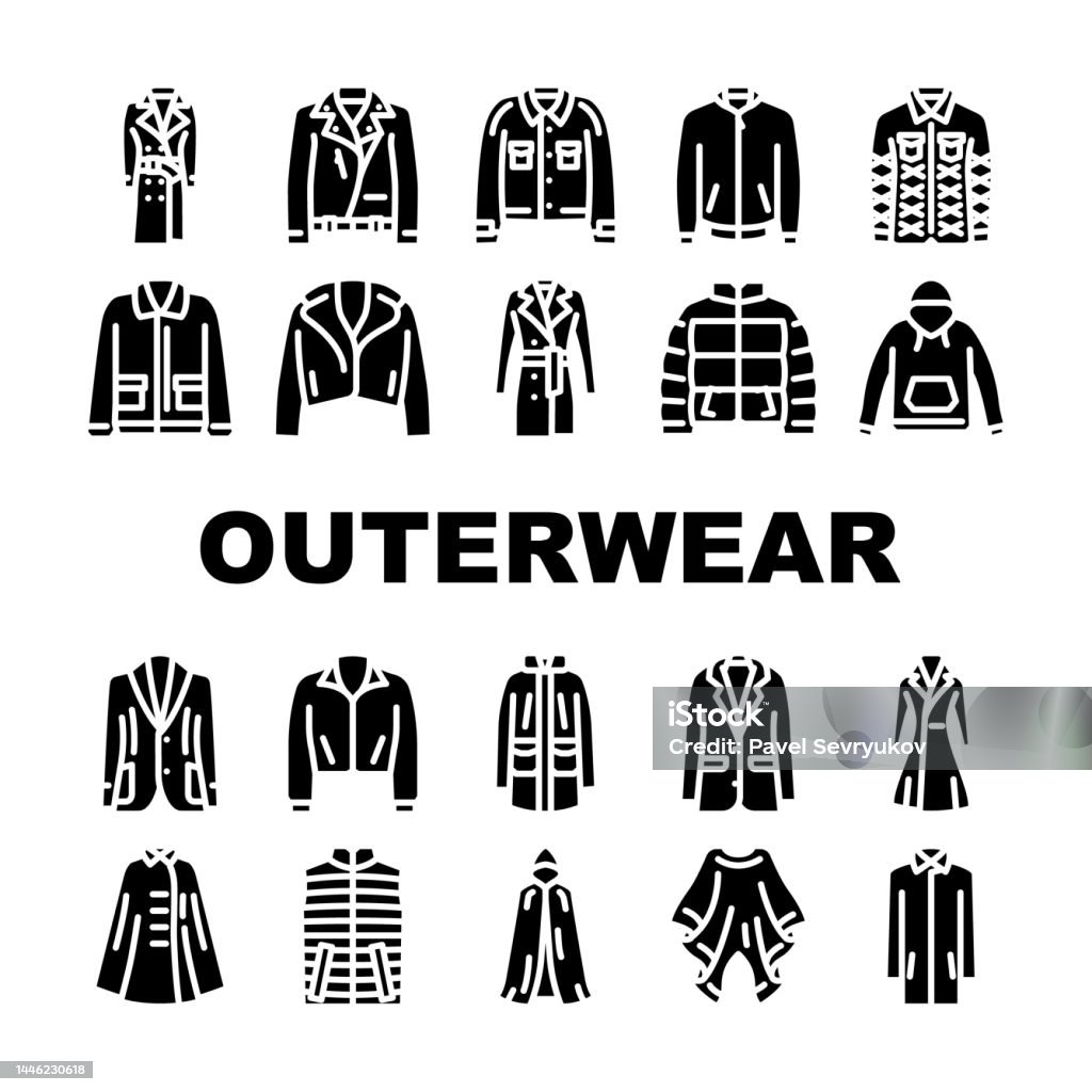 Outerwear Female Clothes Girl Icons Set Vector Stock Illustration ...