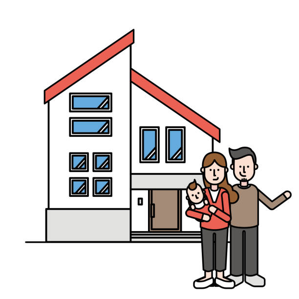 ilustracja prostego domu i rodziny (typ c) - office home improvement business moving house stock illustrations