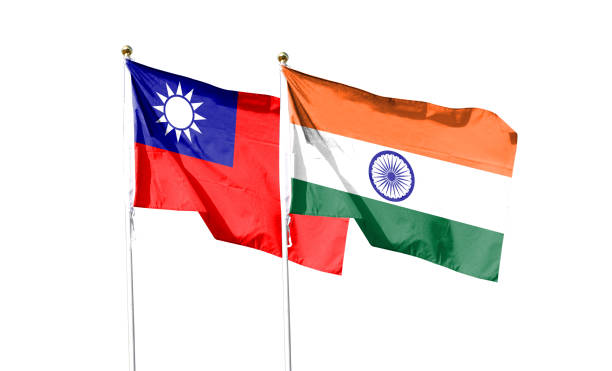 istock Taiwan and India flags with clipping path isolated on white background. Shut down that waving flag. symbol. frame with empty space for text 1446231742