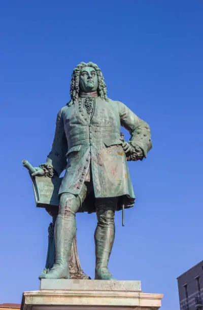 Statue of baroque composer Georg Friedriech Handel in Halle, Germany