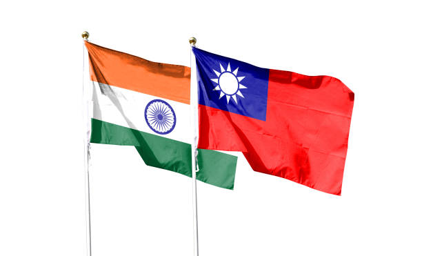 istock Taiwan and India flags with clipping path isolated on white background. Shut down that waving flag. symbol. frame with empty space for text 1446231959