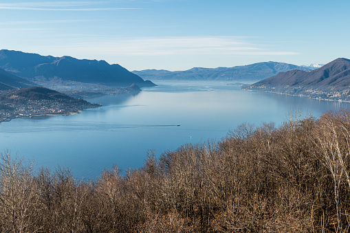 Wide angle aerial view of the Lake Maggiore