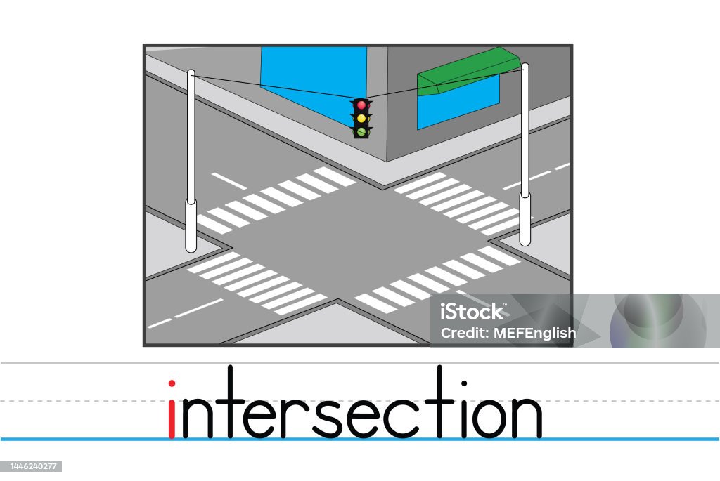 Interseption Text Four Way Intersection Stock Illustration - Download Image Now ...
