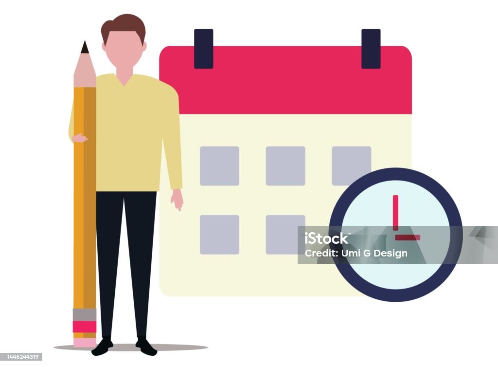 Man. Schedule Vector Man Make A Schedule Plan With Calendar And Time Vector Illustration ...
