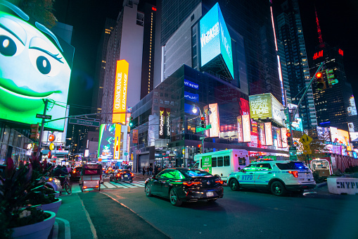 New York City, New York, United States - November 26, 2020 : traffic on the Times Square area