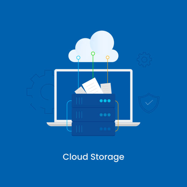 ilustraciones, imágenes clip art, dibujos animados e iconos de stock de conexión digital en color con concepto de almacenamiento en la nube - almacenamiento en nube
