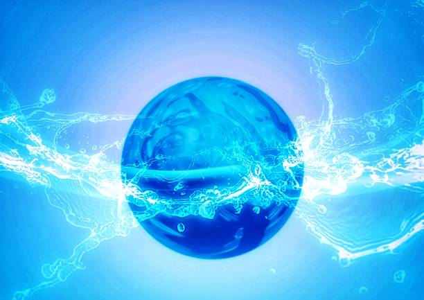 3d illustration combining blue water splash and blue sphere in science concept