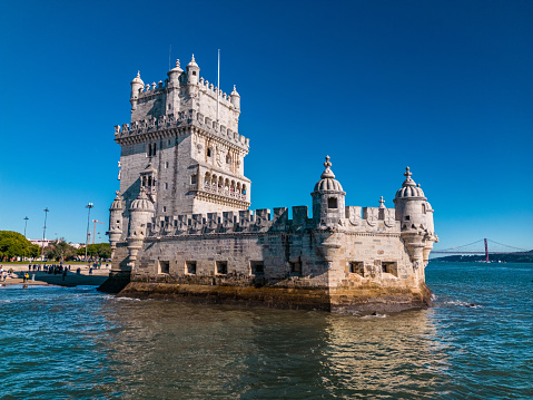 Belem Tower, Low angle view, Sunny, Lisbon, Portugal