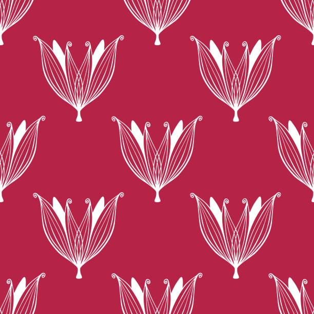 viva magenta color of the year 2023 pattern with white doodle flowers. - viva magenta 幅插畫檔、美工圖案、卡通及圖標