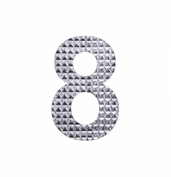 istock Number 8 - Digit eight in textured silver shiny paper 1446249991
