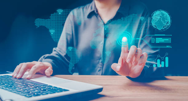 istock Global business and telecommunication technology. World wide map hologram on virtual screen.  Network connection, social interaction. Wifi icon, business communication social network concept. 1446252468
