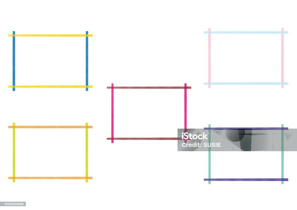 Simple And Cute Watercolor Style Rectangle Frame Material Set Stock ...