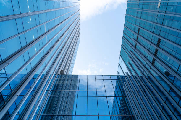 istock Looking up at the modern glass building 1446255122