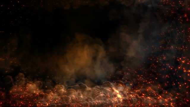 slow motion blazing corner frame for content of smoke and fire - illness concept, isolated - loop video