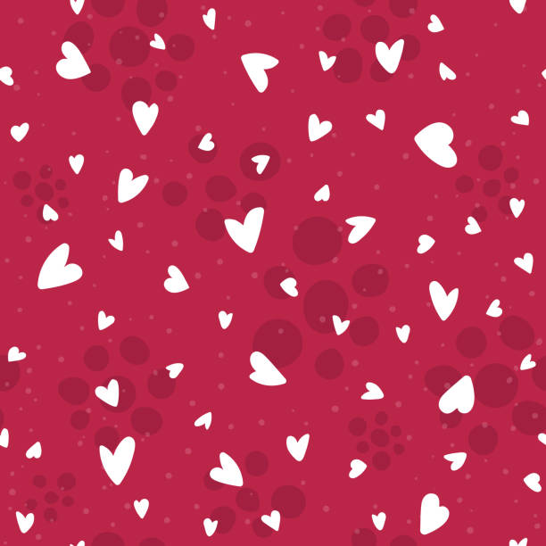 seamless romantic pattern with hand drawing hearts. saint valentine background. cute kid texture. viva magenta trendy color. - viva magenta 幅插畫檔、美工圖案、卡通及圖標