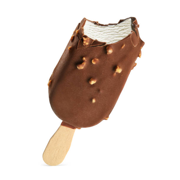 istock Bitten popsicle ice cream bar with chocolate coating and nuts isolated on white. 1446257855
