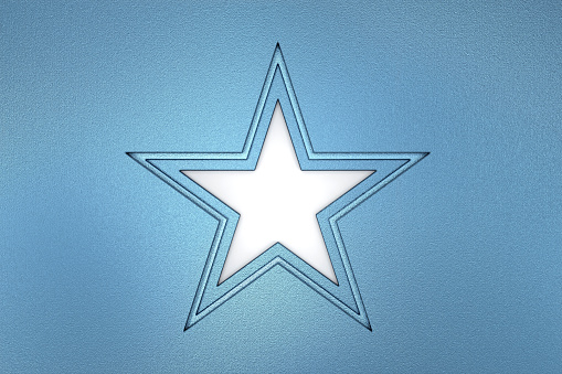 Abstract blue metal wall background with star shape, 3D embossed paper cut star shape, 3d rendering