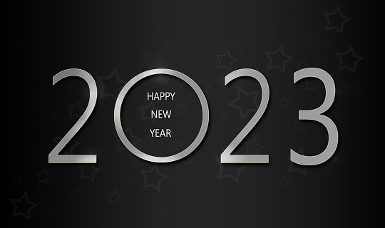 2023 Happy New Year greeting card lettering white and dark blue background