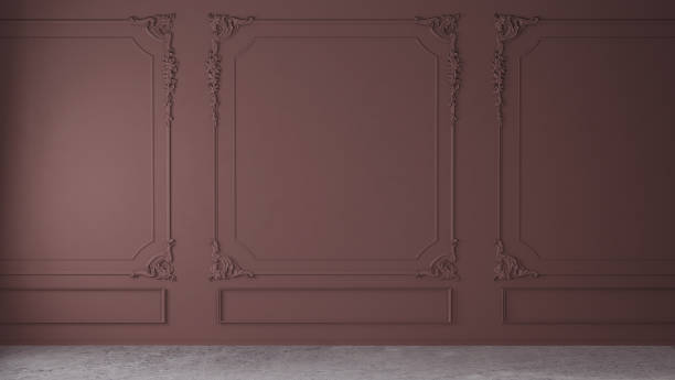 istock Red wall with classic style mouldings and concrete floor, empty room interior, 3d render 1446261125