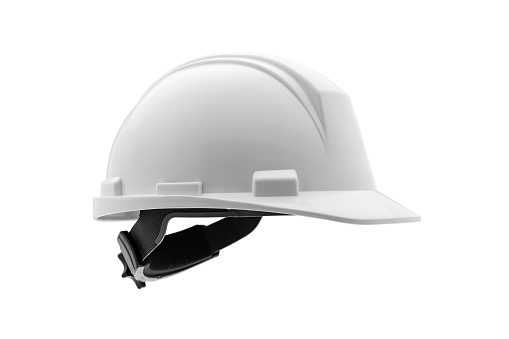 White plastic safety helmet on white background, including clipping path