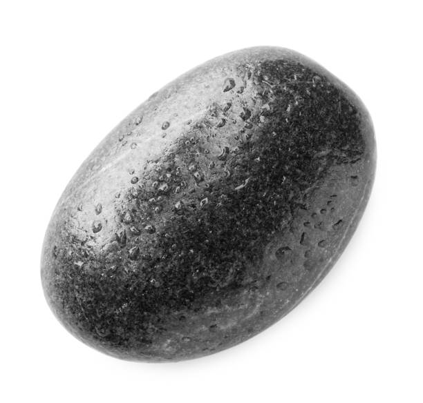 istock Wet stone with water drops isolated on white, top view 1446262981
