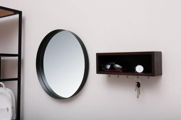 istock Stylish hanger for keys on white wall in hallway 1446264915
