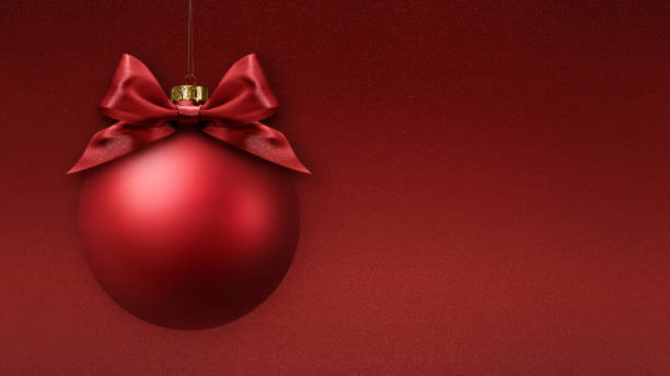 Blank merry Christmas gift greeting card with red hanging ball with bright shiny ribbon bow isolated on red glittering background, copy space template for label, shopping banner or sale ticket price tarjeta de felicitación de regalo de feliz navidad en blanco con bola colgante roja con lazo de cinta brillante brillante aislado sobre fondo rojo brillante, plantilla de espacio de copia para etiqueta, banner de compras o precio de boleto de venta