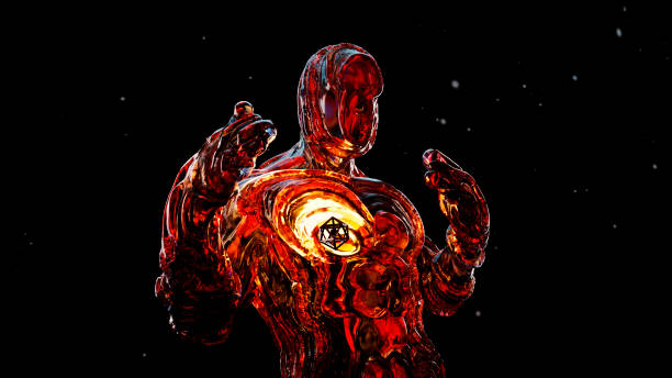 A fantastic cosmic being with an unstable transparent body, creates geometry in space. Cosmic deity, a person of the future or a character from another reality , Computer visualization, 3d rendering