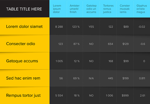 Simple Clean Table Format Simple Dark Stylized Data Table Layout Template Stock Illustration ...