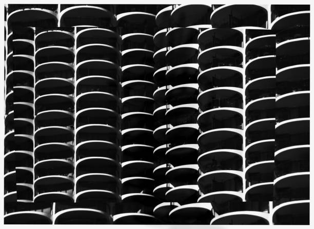preto e branco da marina tower em chicago - chicago black and white contemporary tower - fotografias e filmes do acervo