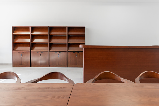 Close up of the empty bookcase in the library