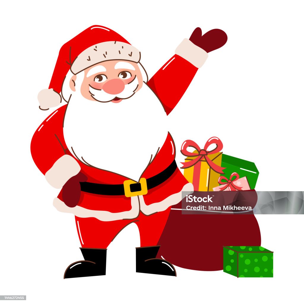 Hình Ảnh Cô Lập Của Ông Già Noel Với Một Túi Quà Vector Minh Họa ...