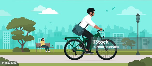 istock Man riding an electric bike 1446276762