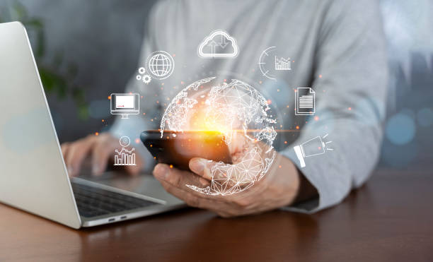 istock Business global internet connection application technology and digital marketing, Financial and banking, Digital link tech, big data. 1446277352
