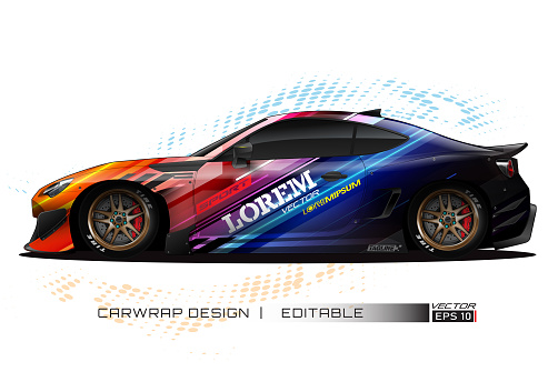Racing car wrap design vector for race car. Graphic abstract stripe racing background kit designs. vector