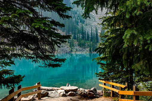 Emerald water Moraine Lake Banff National Park Alberta Canada