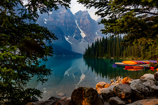 Canoes Moraine Lake Banff National Park Alberta Canada